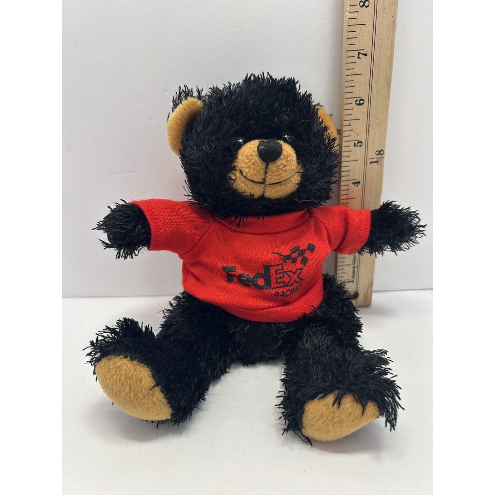 FedEx Black Bear Plush Stuffed Animal Toy Small Racing Red Shirt Cute Promo